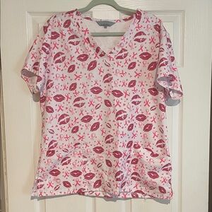 Pink Breast Cancer Scrub Top w/ Lip Print
